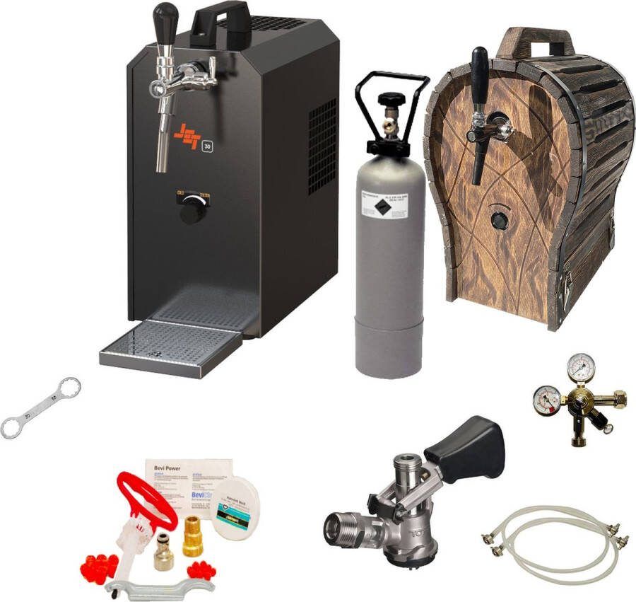 Ich-zapfe Complete Set Biertap JET 30 1-kraans droogkoeler 35 liter uur Thuistap Bierkoeler met houten vat Schoonmaakset voor biertap en vat Type G