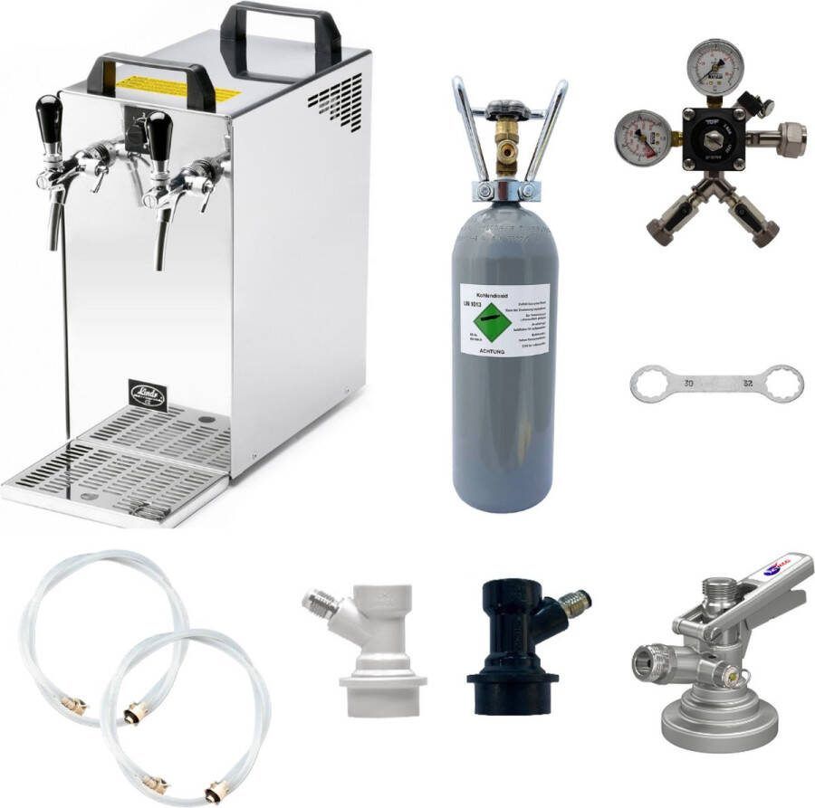 Ich-zapfe Complete set Biertap Kontakt 40 2-kraans droogkoeler 50 liter u Biertap Beertender Thuistap Bierkoeler NC Adapter KeyKeg