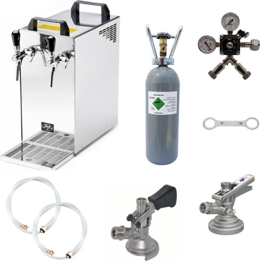 Ich-zapfe Complete set Biertap Kontakt 40 2-kraans droogkoeler 50 liter u Biertap Beertender Thuistap Bierkoeler Type M KeyKeg