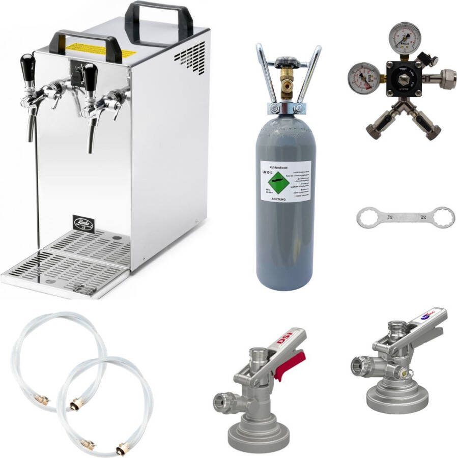 Ich-zapfe Complete set Biertap Kontakt 40 2-kraans droogkoeler 50 liter u Biertap Beertender Thuistap Bierkoeler Type G KeyKeg