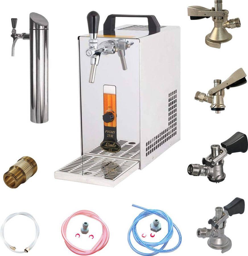 Ich-zapfe Complete Set Biertap PYGMY 20 K 1-kraans 25 liter u met Set van 4 Fustkoppeling en Tapzuil Bierkoeler