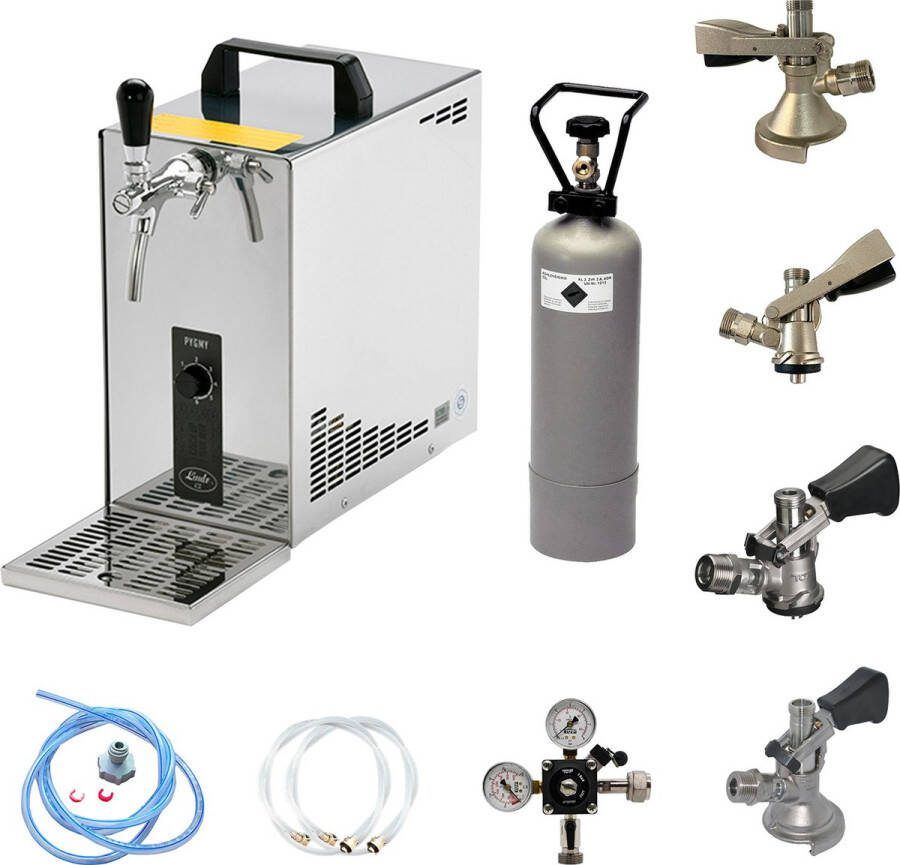 Ich-zapfe Complete Set Biertap PYGMY 25 1-kraans 35 liter uur met Set van 4 Fustkoppeling Droogkoeler Bierkoeler