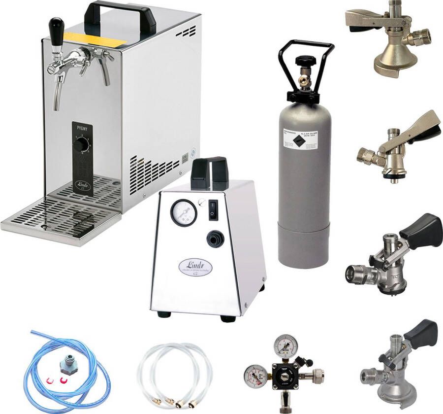 Ich-zapfe Complete Set Biertap PYGMY 25 1-kraans 35 liter uur met Set van 4 Fustkoppeling Droogkoeler Bierkoeler