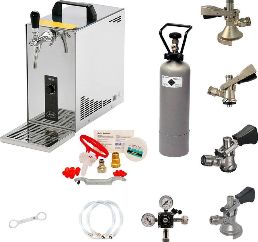 Ich-zapfe Complete Set Biertap PYGMY 25 1-kraans 35 liter uur met Set van 4 Fustkoppeling en Reinigingsset voor tapinstallatie en fust