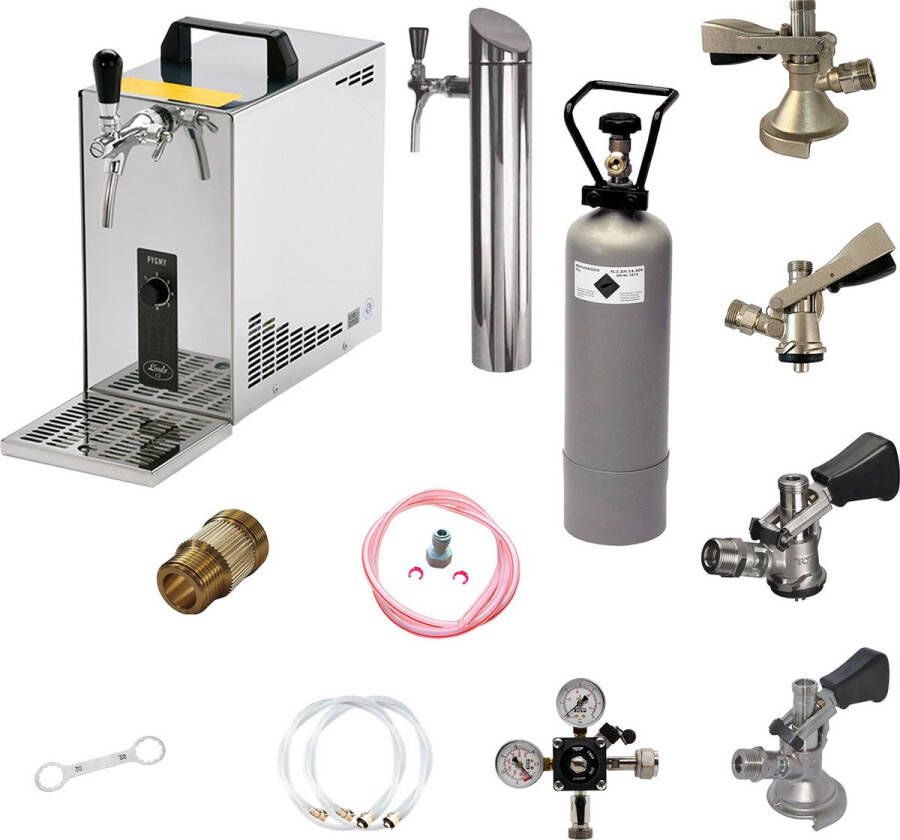 Ich-zapfe Complete Set Biertap PYGMY 25 1-kraans 35 liter uur met Set van 4 Fustkoppeling en Tapzuil Droogkoeler Bierkoeler