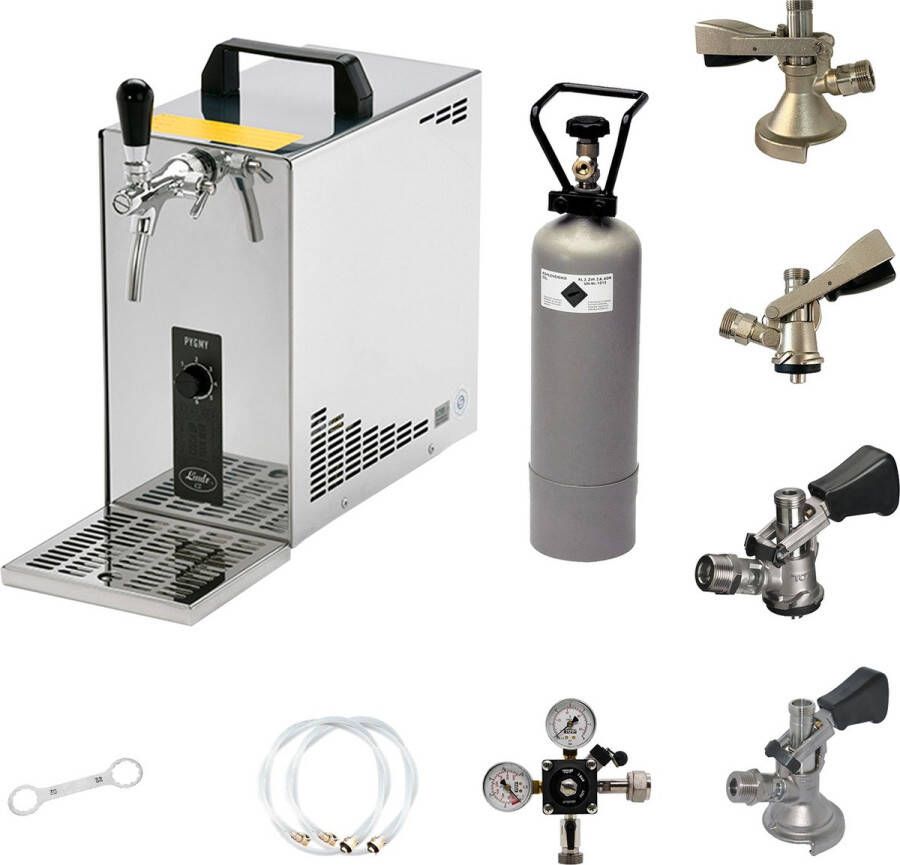 Ich-zapfe Complete Set Biertap PYGMY 25 LE 1-kraans 35 liter uur met Set van 4 Fustkoppeling Droogkoeler Bierkoeler