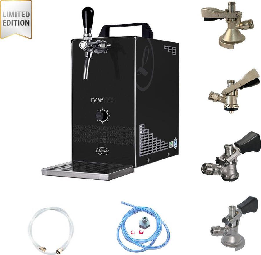 Ich-zapfe Complete set Biertap PYGMY 25 K LIMITED EDITION 1-kraans 35 liter u met Set van 4 Fustkoppeling Thuistap Bierkoeler