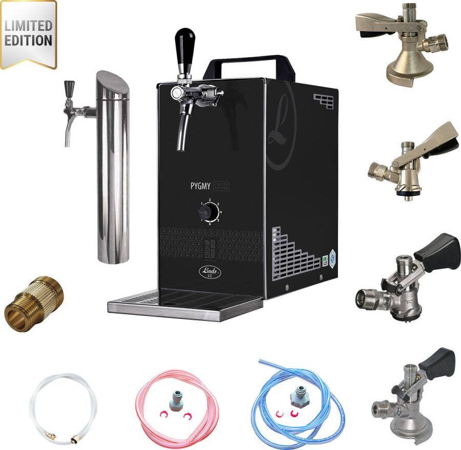 Ich-zapfe Complete set Biertap PYGMY 25 K LIMITED EDITION 1-kraans 35 liter u met Set van 4 Fustkoppeling en Tapzuil Thuistap Bierkoeler