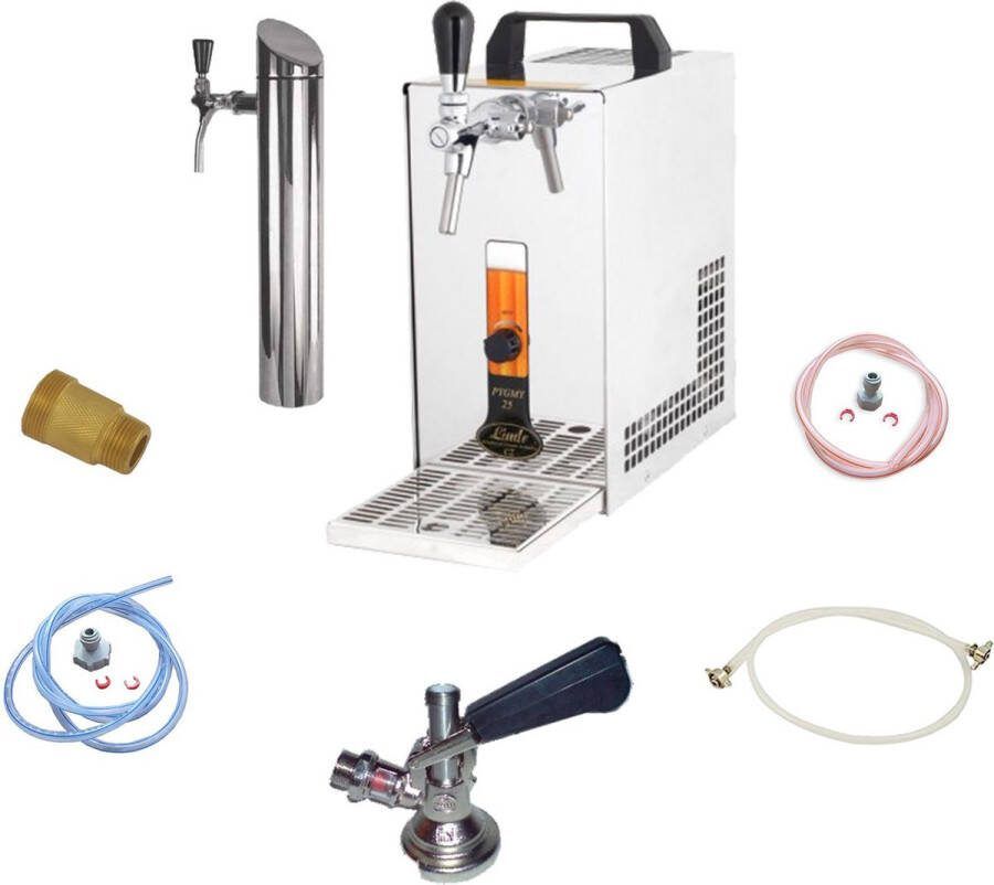 Ich-zapfe Complete set Biertap PYGMY 25 K met membraanpomp 1-kraans roestvrijstalen droogkoeler 35 liter u Biertap Beertender Thuistap Bierkoeler Adapter 5 liters