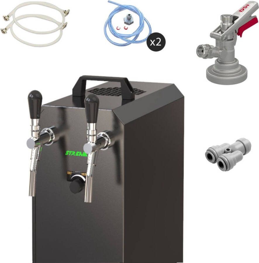 Ich-zapfe Complete set Biertap stream 50 K 2-kraans RVS 50 liter u met membraanpomp Biertap Beertender Thuistap Bierkoeler Type G zonder