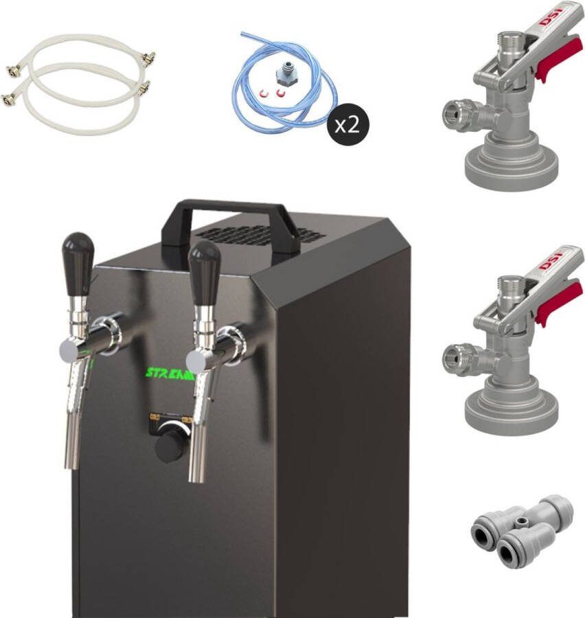 Ich-zapfe Complete set Biertap stream 50 K 2-kraans RVS 50 liter u met membraanpomp Biertap Beertender Thuistap Bierkoeler Type G
