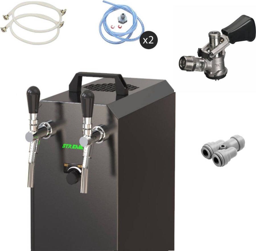 Ich-zapfe Complete set Biertap stream 50 K 2-kraans RVS 50 liter u met membraanpomp Biertap Beertender Thuistap Bierkoeler zonder Type D