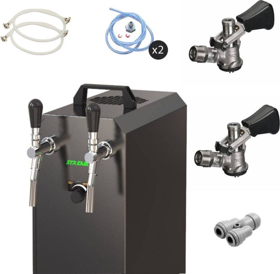 Ich-zapfe Complete set Biertap stream 50 K 2-kraans RVS 50 liter u met membraanpomp Biertap Beertender Thuistap Bierkoeler Type D