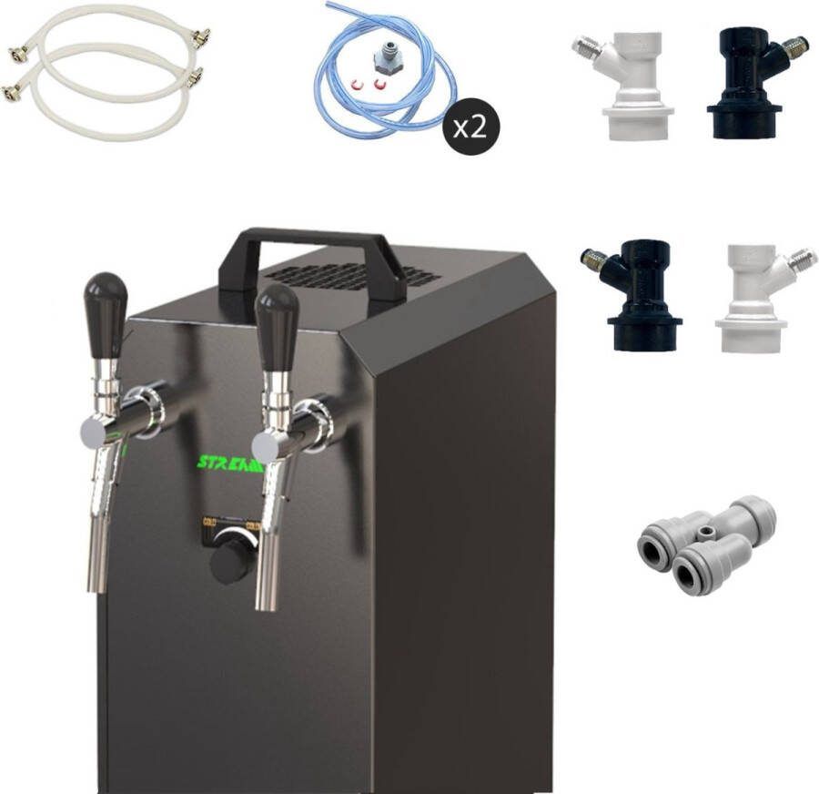 Ich-zapfe Complete set Biertap stream 50 K 2-kraans RVS 50 liter u met membraanpomp Biertap Beertender Thuistap Bierkoeler NC Adapter
