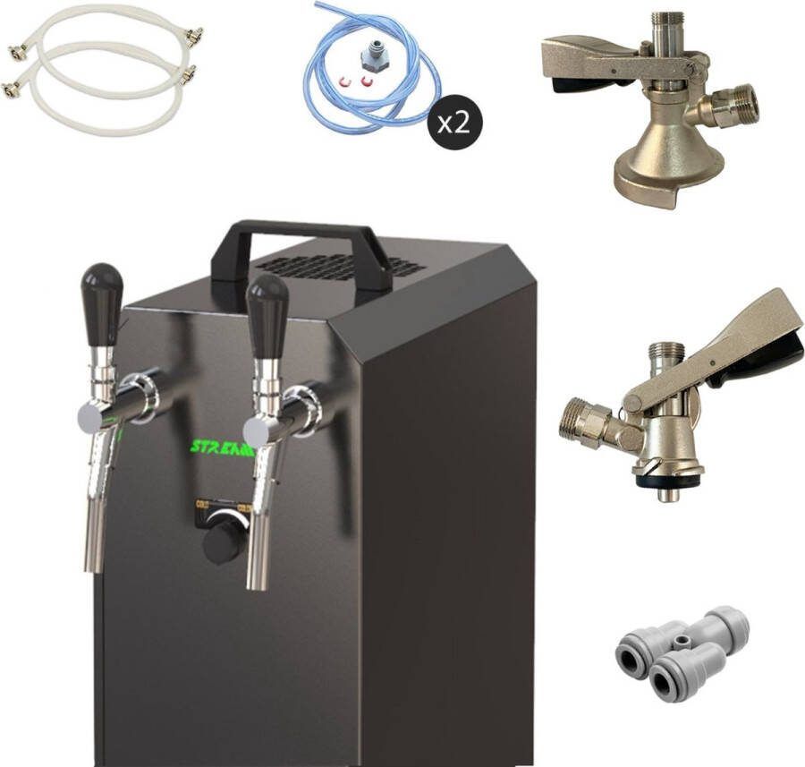 Ich-zapfe Complete set Biertap stream 50 K 2-kraans RVS 50 liter u met membraanpomp Biertap Beertender Thuistap Bierkoeler Type A Adapter 5 liters
