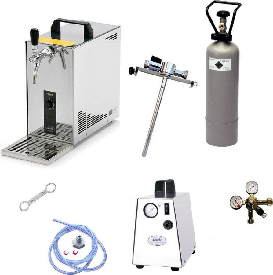Ich-zapfe Complete Set Tapsysteem Biertap PYGMY 25 1-kraans droogkoeler 30 liter uur biertap Beertender Thuistap Bierkoeler Green Line Adapter 5 liters
