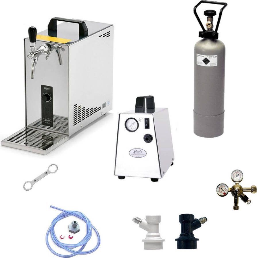 Ich-zapfe Complete Set Tapsysteem Biertap PYGMY 25 1-kraans droogkoeler 30 liter uur biertap Beertender Thuistap Bierkoeler Green Line NC Adapter