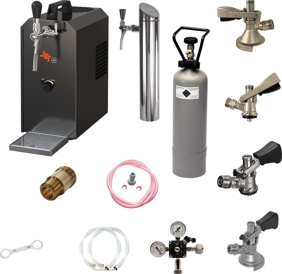 Ich-zapfe Complete Set Biertap JET 30 1-kraans 35 liter uur met 4 x Fustkoppeling met Biertapzuil Droogkoeler Thuistap Bierkoeler