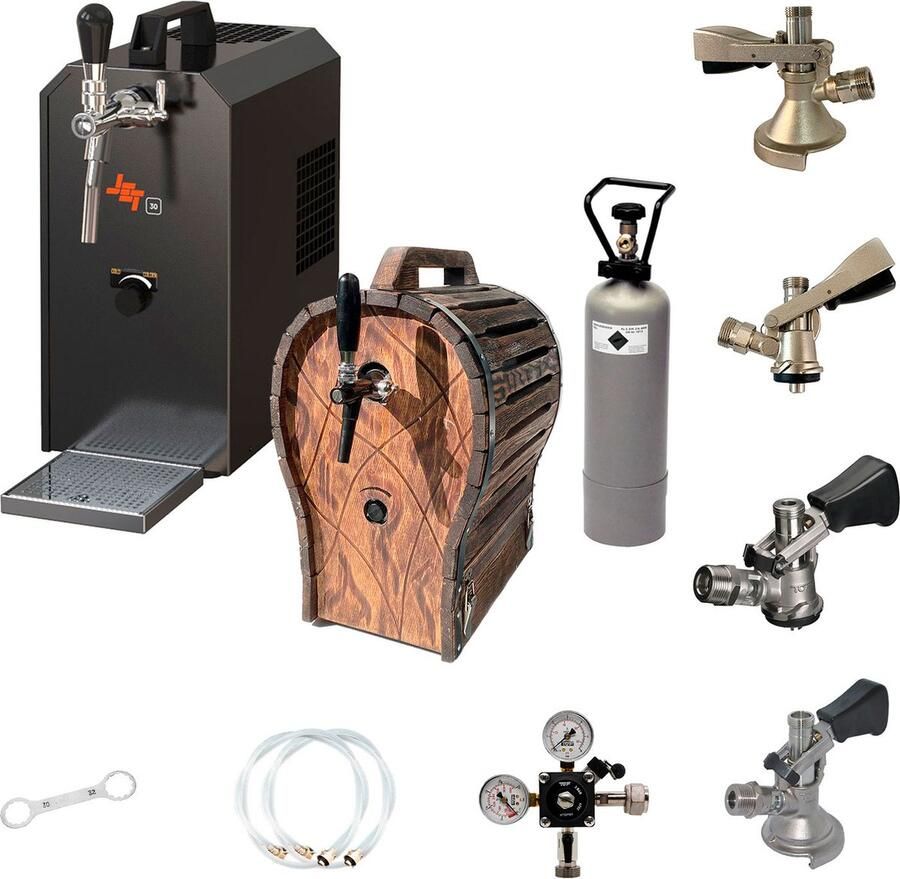 Ich-zapfe Complete Set Biertap JET 30 1-kraans 35 liter uur met 4 x Fustkoppeling met houten vat Droogkoeler Thuistap Bierkoeler