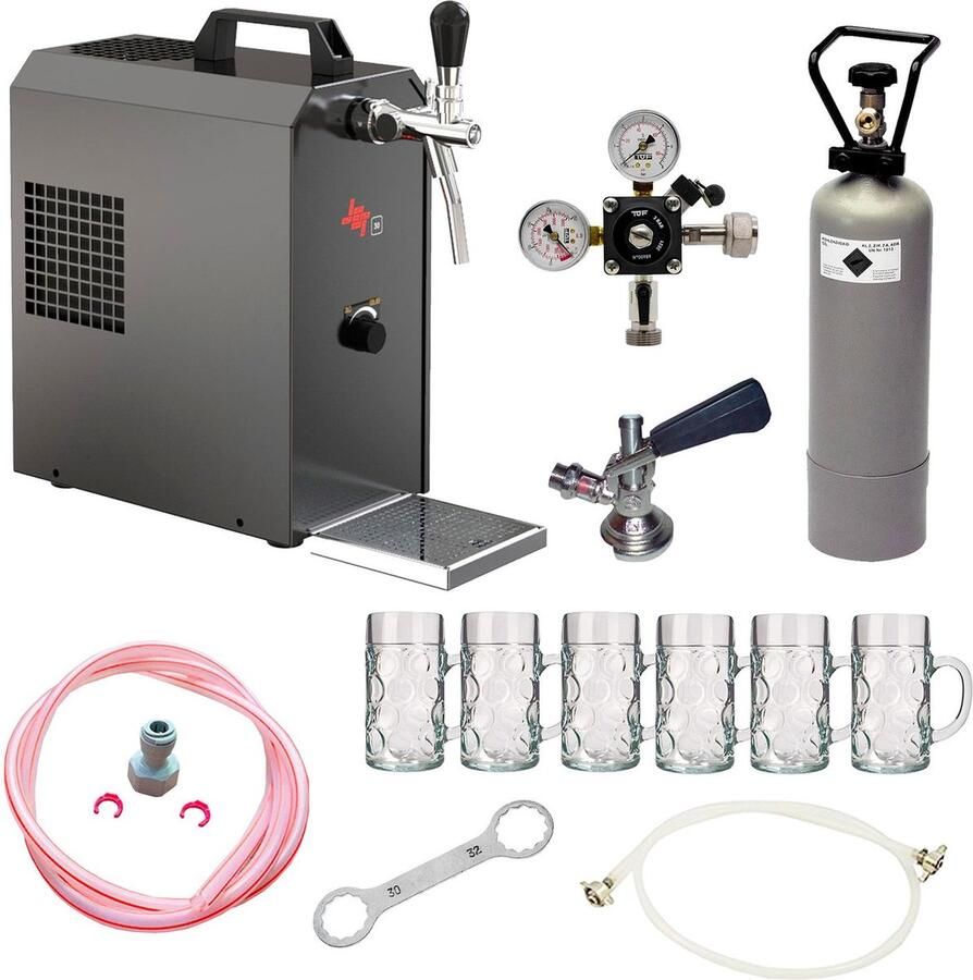 Ich-zapfe Complete Set Biertap JET 30 1-kraans droogkoeler 35 liter uur Thuistap Bierkoeler incl. bierglazen ISAR 0 3 liter 6 st tapkop Type S