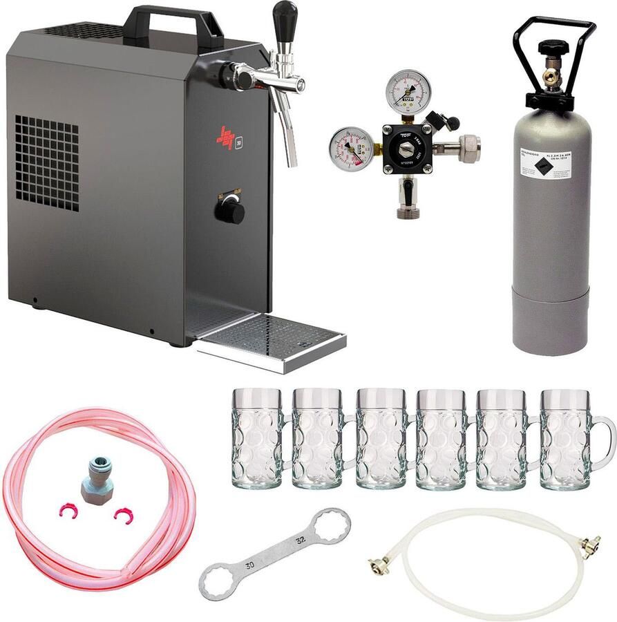 Ich-zapfe Complete Set Biertap JET 30 1-kraans droogkoeler 35 liter uur Thuistap Bierkoeler incl. bierglazen ISAR 0 3 liter 6 st tapkop -zonder