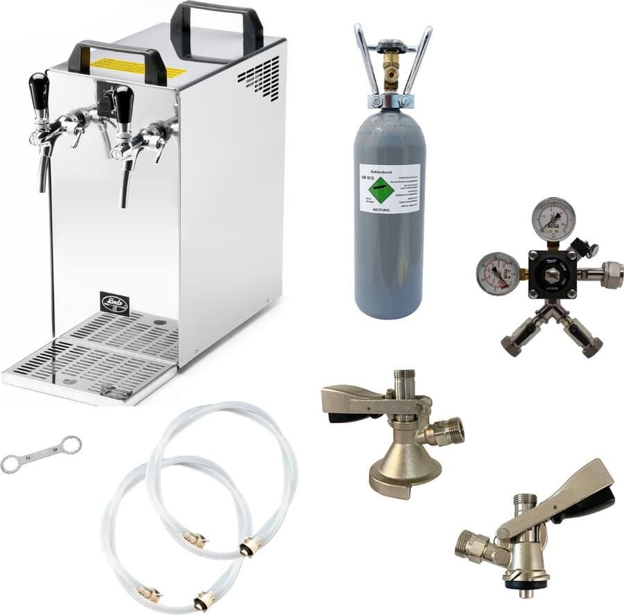 Ich-zapfe Complete set Biertap Kontakt 40 2-kraans 50 liter u met Fustkoppeling Type A en Type S Beertender Thuistap Bierkoeler