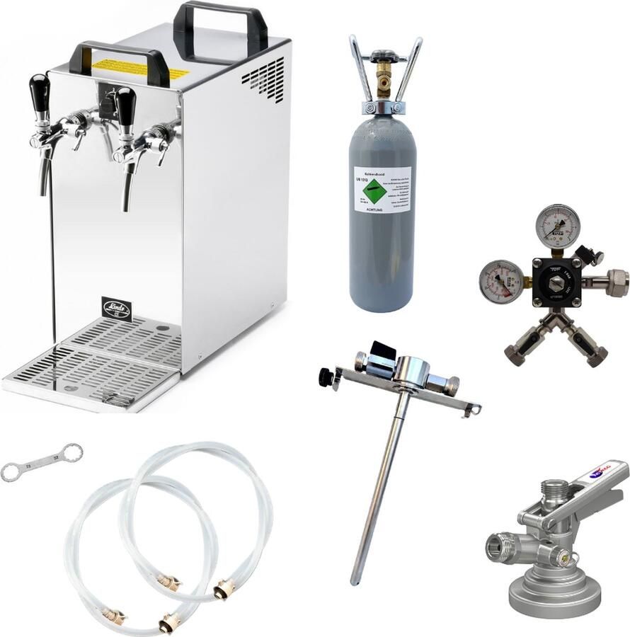 Ich-zapfe Complete set Biertap Kontakt 40 2-kraans 50 liter u met Fustkoppeling KeyKeg 5L Adapter