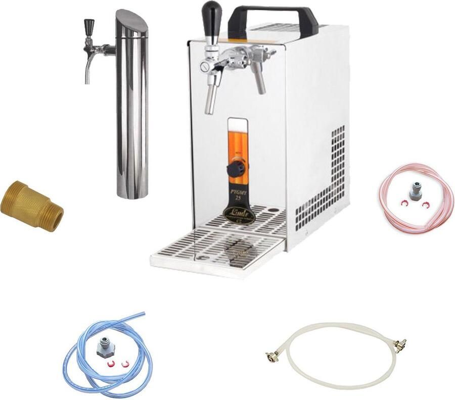 Ich-zapfe Complete set Biertap PYGMY 20 K met membraanpomp 1-kraans roestvrijstalen droogkoeler 25 liter u Biertap Beertender Thuistap Bierkoeler Green Line zonder