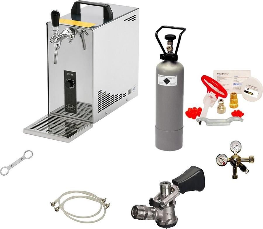 Ich-zapfe Complete Set Tapsysteem Biertap PYGMY 25 1-kraans droogkoeler 35 liter uur biertap Beertender Thuistap Bierkoeler Green Line Reinigingsset voor tap en fust Type A