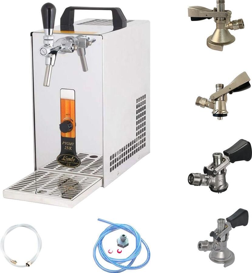 Ich-zapfe Complete set Biertap PYGMY 25 K 1-kraans 35 liter u met Set van 4 fustkoppeling Droogkoeler Thuistap Bierkoeler