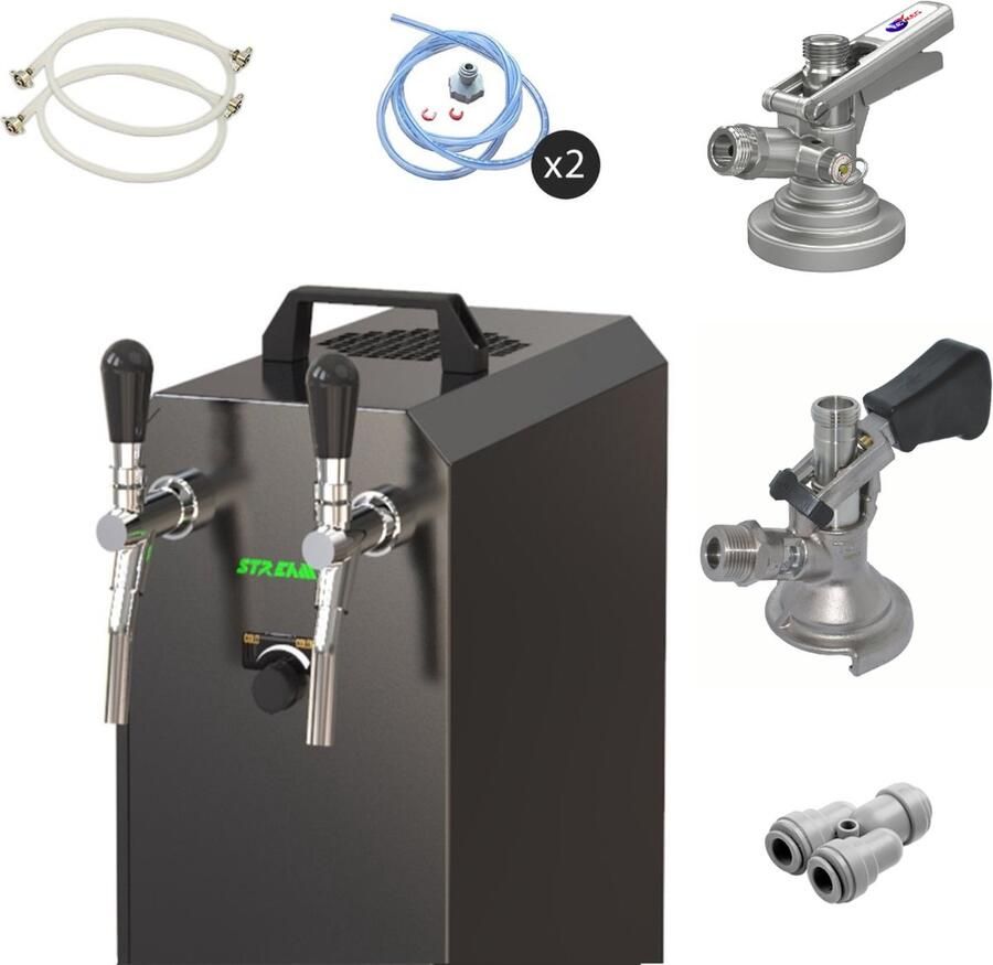Ich-zapfe Complete set Biertap stream 50 K 2-kraans RVS 50 liter u met membraanpomp Biertap Beertender Thuistap Bierkoeler Type M KeyKeg