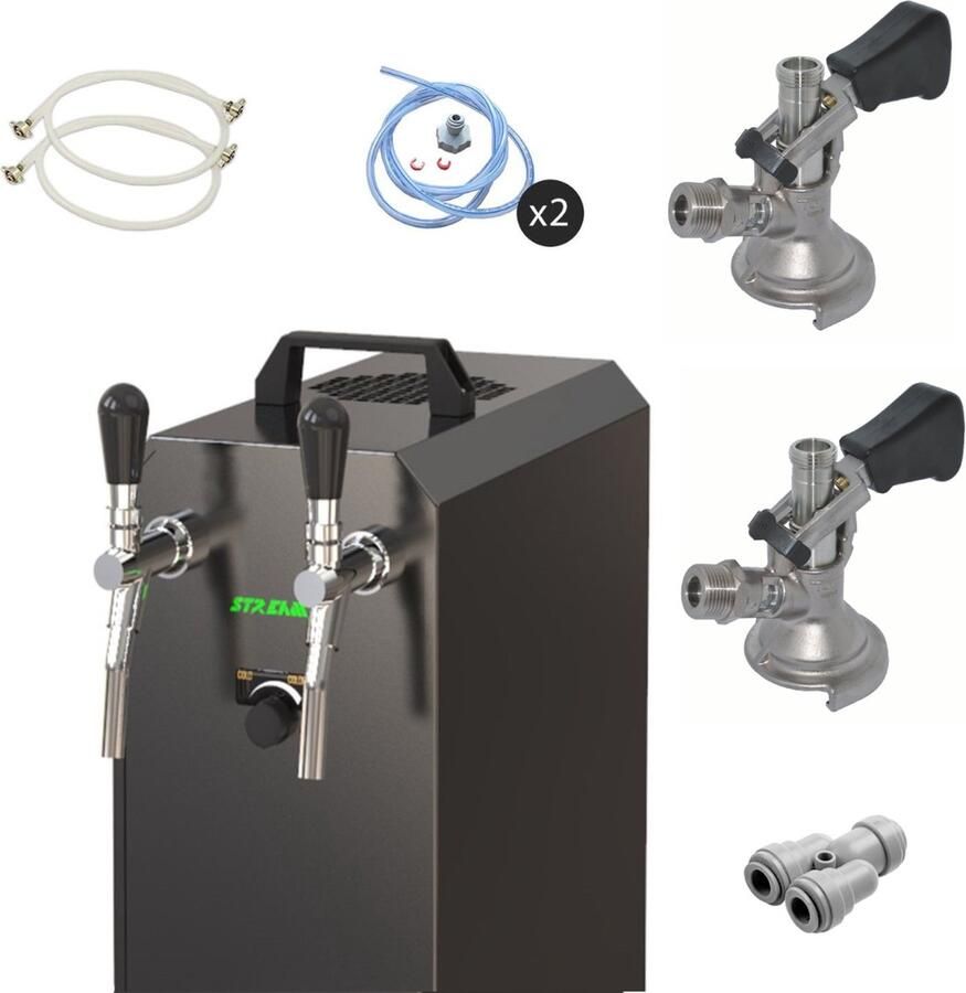 Ich-zapfe Complete set Biertap stream 50 K 2-kraans RVS 50 liter u met membraanpomp Biertap Beertender Thuistap Bierkoeler Type M