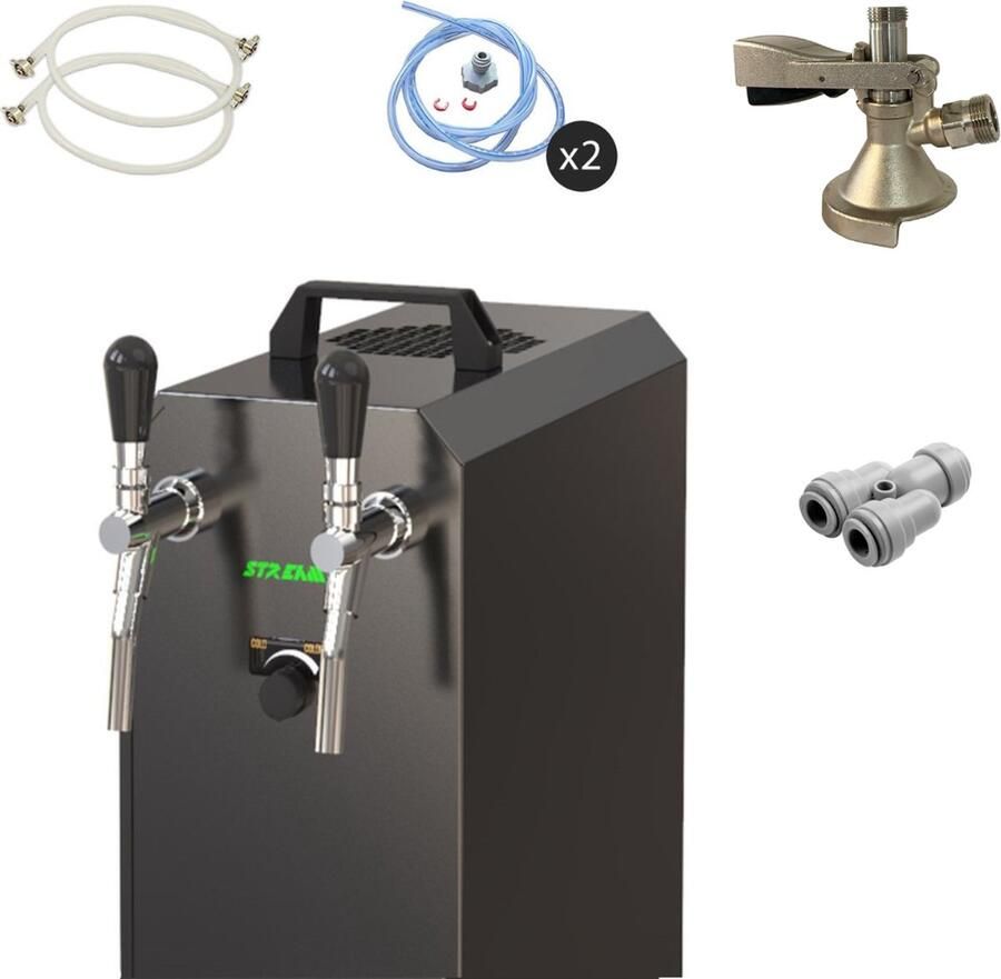 Ich-zapfe Complete set Biertap stream 50 K 2-kraans RVS 50 liter u met membraanpomp Biertap Beertender Thuistap Bierkoeler zonder Type A
