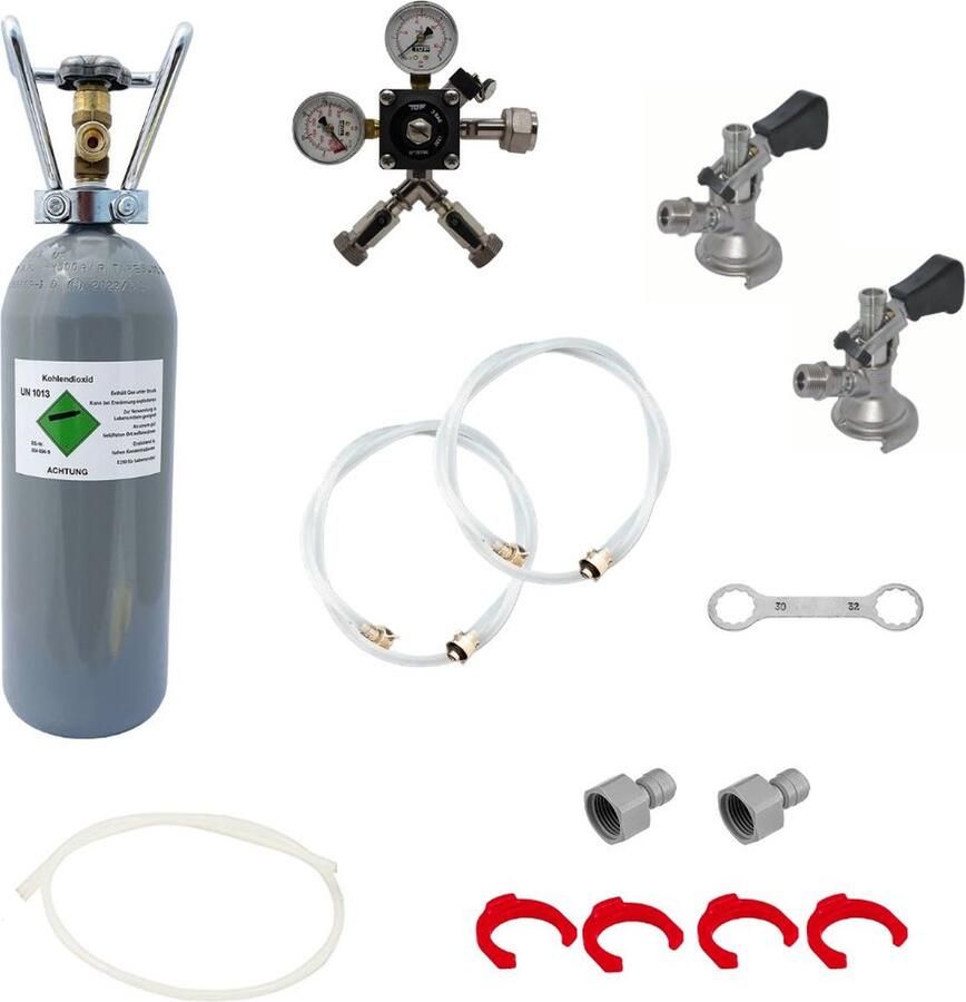 Ich-zapfe Toebehorenpakket voor Kontakt 2-kraans met 2x fustkoppeling type S en 2 kg Co2 fles