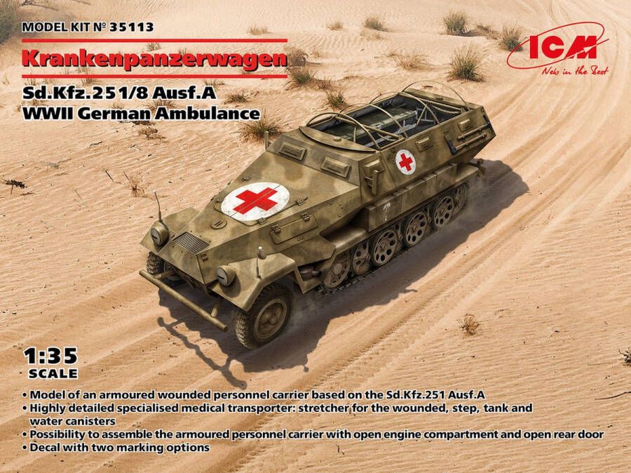 ICM 1:35 35113 WWII German Ambulance Sd.Kfz.251 8 Ausf.A Krankenpanzerwagen Plastic Modelbouwpakket