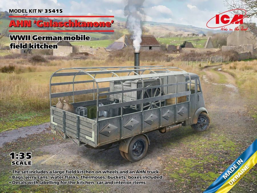 ICM 1:35 35415 WWII German mobile field kitchen AHN Gulaschkanone Plastic Modelbouwpakket