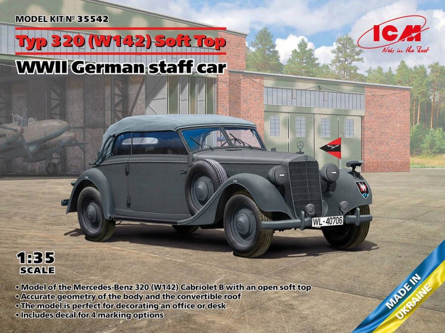 ICM 1:35 35542 Mercedes-Benz Typ 320 (W142) Soft Top WWII German staff car Plastic Modelbouwpakket