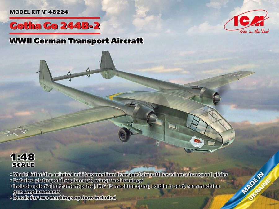 ICM 1:48 48224 Gotha Go-244B-2 WWII German Transport Aircraft Plastic Modelbouwpakket