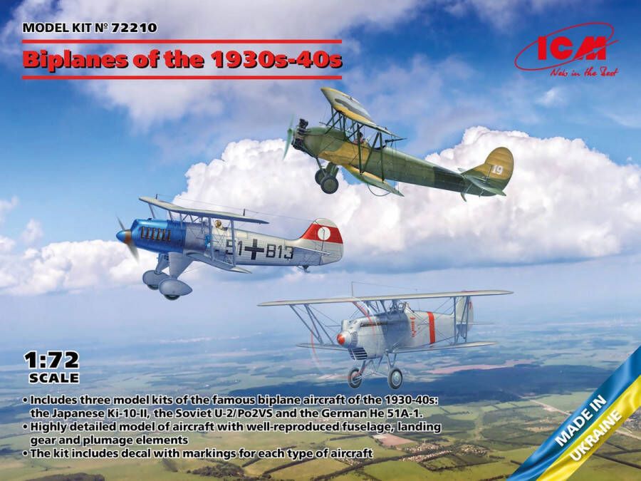 ICM 1:72 72210 Biplanes of the 1930s and 1940s Не-51A-1 Ki-10-II U-2 Po-2VS Plastic Modelbouwpakket