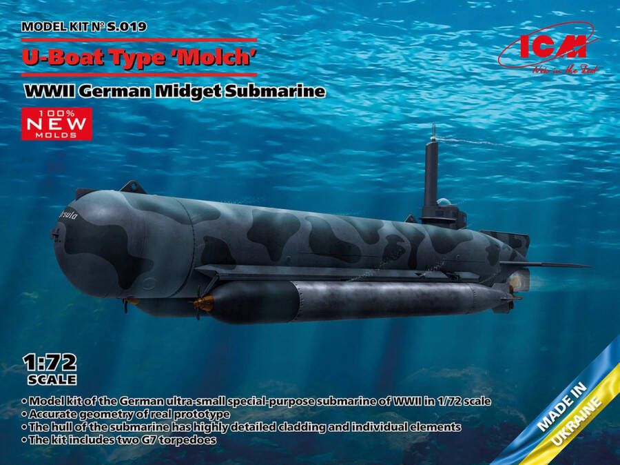 ICM 1:72 S019 U-Boat Type Molch WWII Germen Midget Submarine Plastic Modelbouwpakket