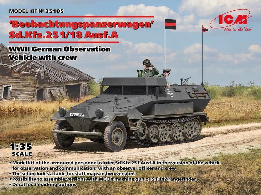ICM 1:35 35105 Beobachtungspanzerwagen Sd.Kfz.251 18 Ausf.A WWII German Observation Plastic Modelbouwpakket
