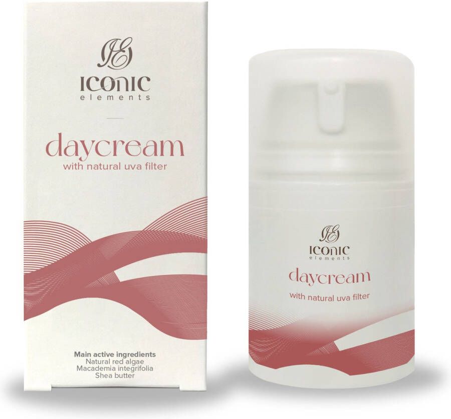 Iconic Elements Daycream met natuurlijke UVA-filter dagcrème hydraterend UVA bescherming 100% natuurlijk natuurlijke algen Macadamia Integrifolia Shea boter 50ml Ontwikkeld door dermatoloog