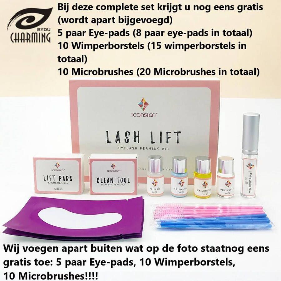 Iconsign Lashlift set 55 delige Upgraded Wimper Lifting Set Uitgebreide Versie + Extra 10 eyepads (5 paar). 10 Wimperborsteltjes 10 Microbrushes- Lash Lift Set – Professionele Wimperlifting Set Lash Lift Lash Kit Wimperserum