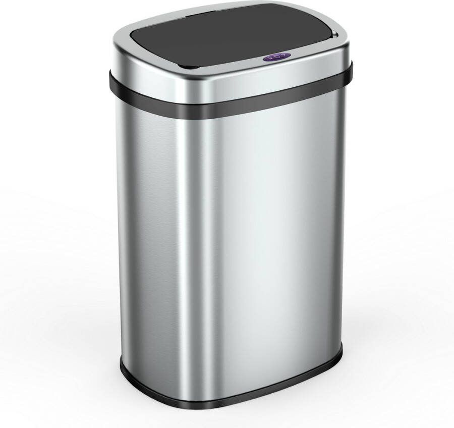 ICoolio Prullenbak met Sensor Afvalbak Vuilnisbak RVS 50l Vingerafdrukvrij Zilver