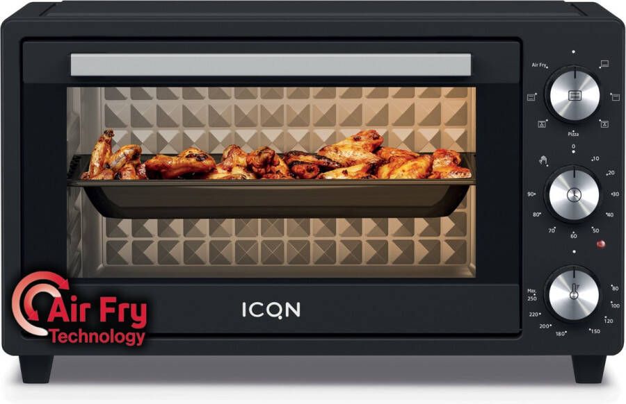 ICQN Mini Oven met Airfryer 20L Vrijstaand Hetelucht Friteuse Convectiefunctie 5 Grillfuncties 90 min. Timer 1500W 80°-250°C Frituurmand Bakplaat Grill Kruimellade