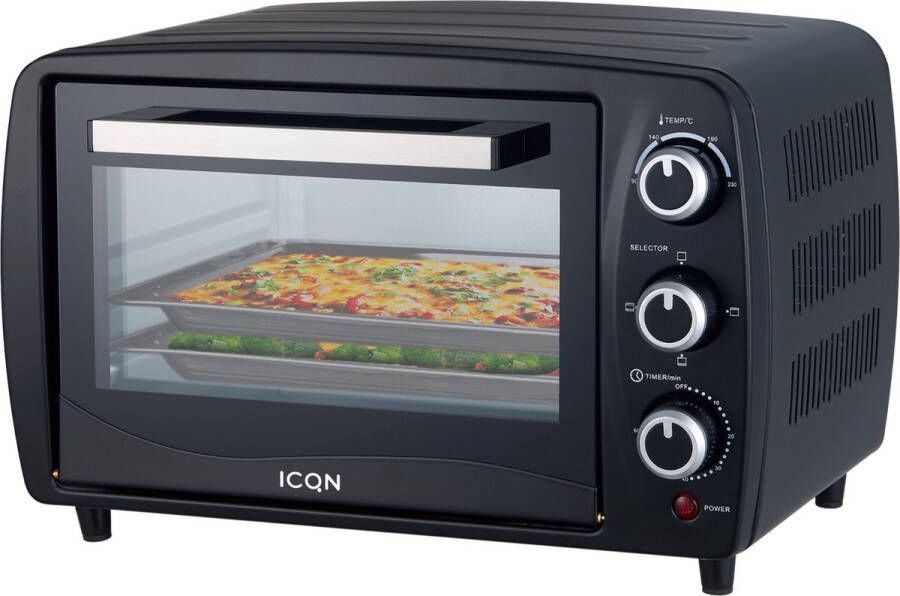 ICQN Vrijstaande Mini Oven 15L 1200W Camping oven Grillrooster Zwart