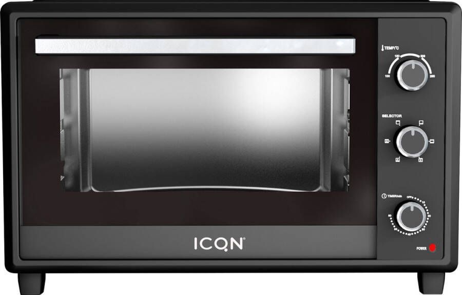 ICQN Vrijstaande Oven 50L Convectie Mini Oven Hetelucht & Grillfunctie Geëmailleerde Holte Zwart