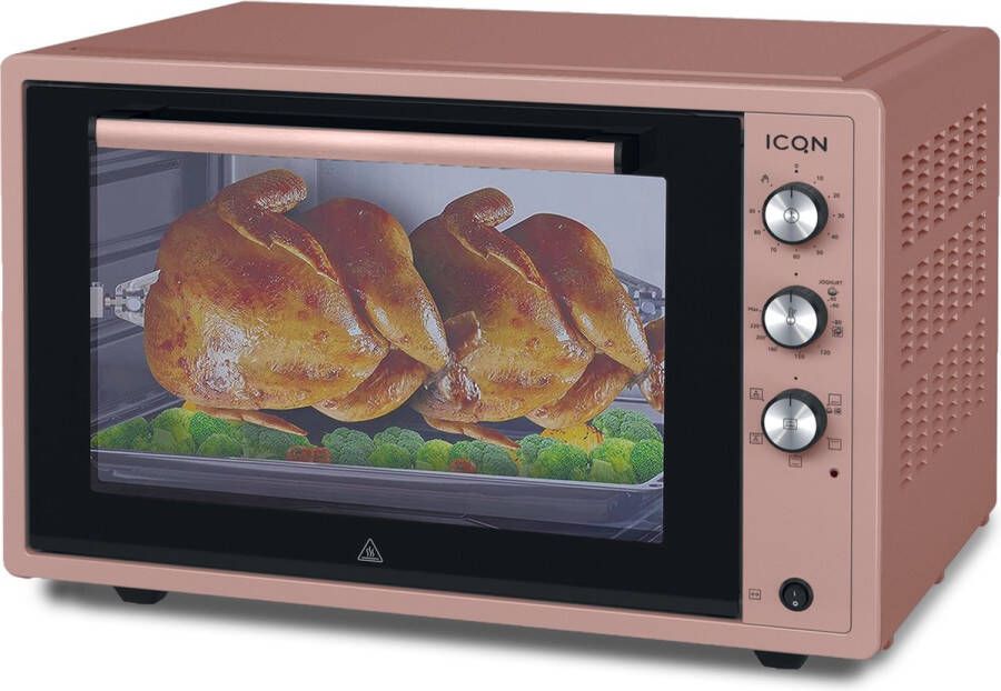 ICQN XXL Vrijstaande Oven 60 Liter Convectie Mini Oven Heteluchtoven Grill & Rotisseriefunctie Timer Roze