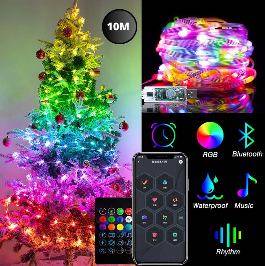 Dailysright RGBIC Lichtsnoer Smart app Led strip 10 meter 100 Leds 16 miljoen kleuren afstandsbediening kerstverlichting Bluetooth Muzieksynchronisatie met USB Kerstboomverlichting Kerstverlichting voor binnen & buiten sfeerverlichting