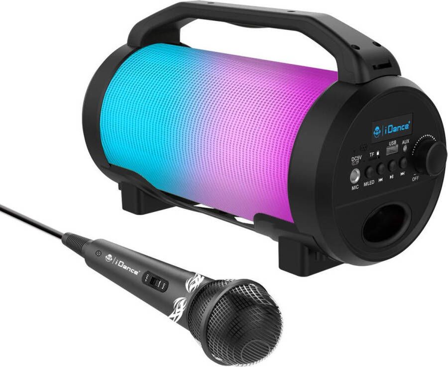 IDance CYCLONE400BK Karaoke Set Bluetooth Party Speaker met Disco LED-Verlichting Inclusief Microfoon